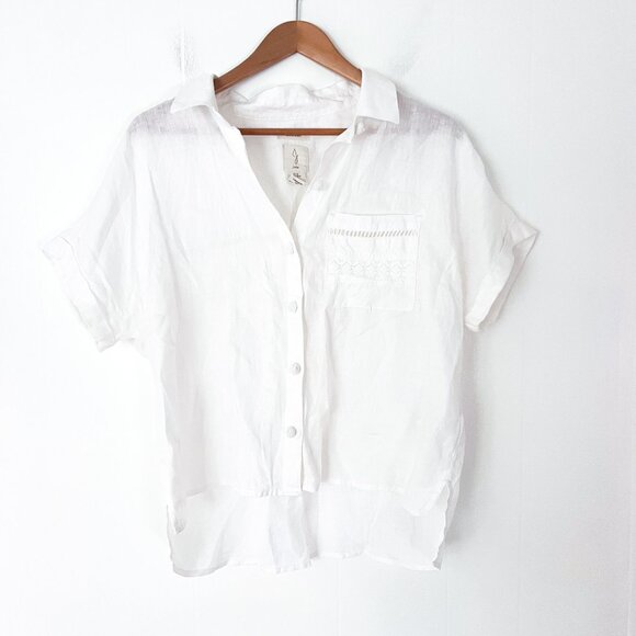 Joie Womens Linen embroidered button down Shirt Short Sleeve Size Medium - Picture 5 of 13